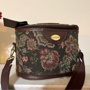 Gloria Vanderbilt Floral Cosmetic Bag in plum, burgundy, and green